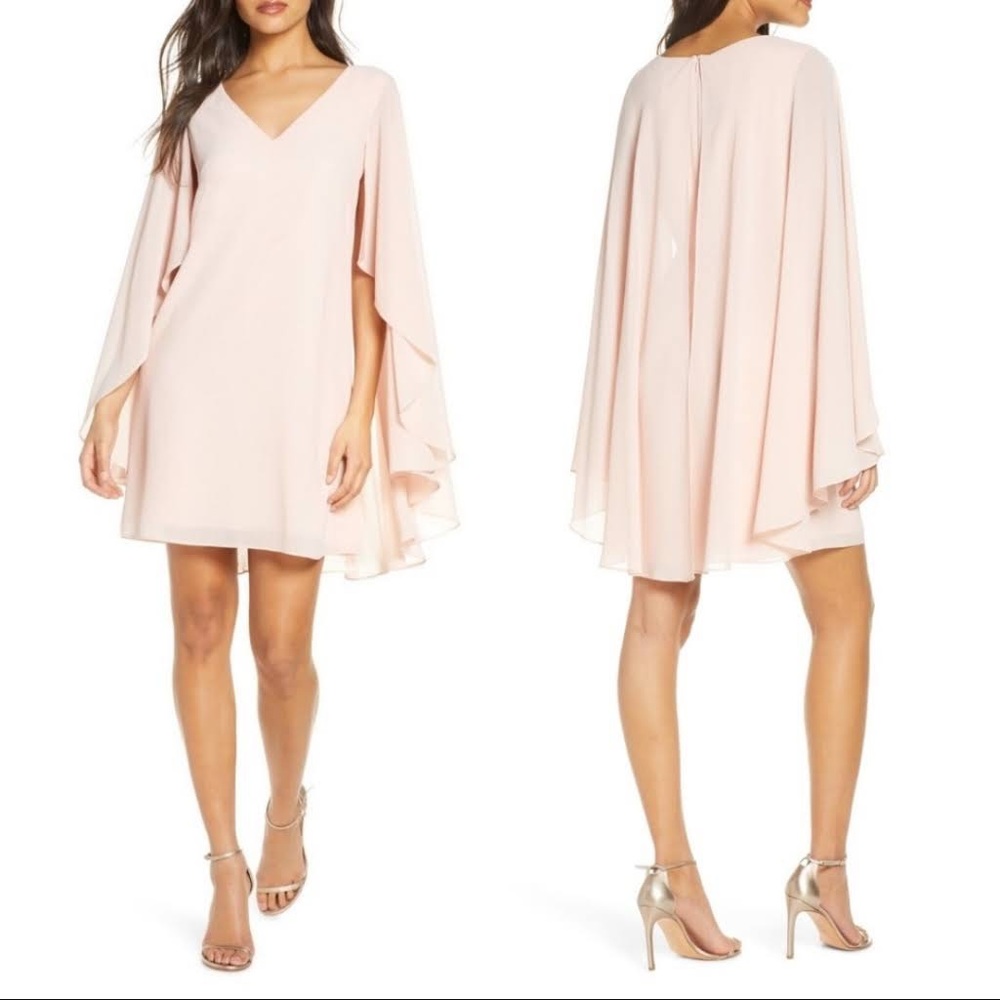 NEW VINCE CAMUTO Blush GEORGETTE CHIFFON Cape Back FLOWY SLEEVES Shift DRESS 4